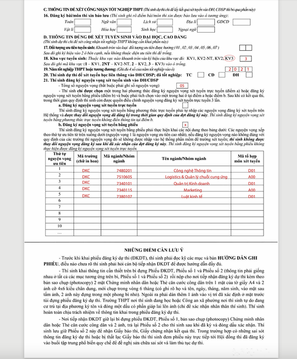 Bộ GD-ĐT công bố mẫu phiếu đăng ký thi tốt nghiệp và xét tuyển đại học năm 2021 - Ảnh 3.